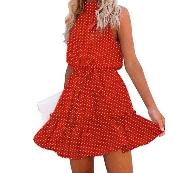 BTFBM Dresses & Skirts - NWT BTFBM Red Halter Polka Dot babydoll Dress - Size Medium
